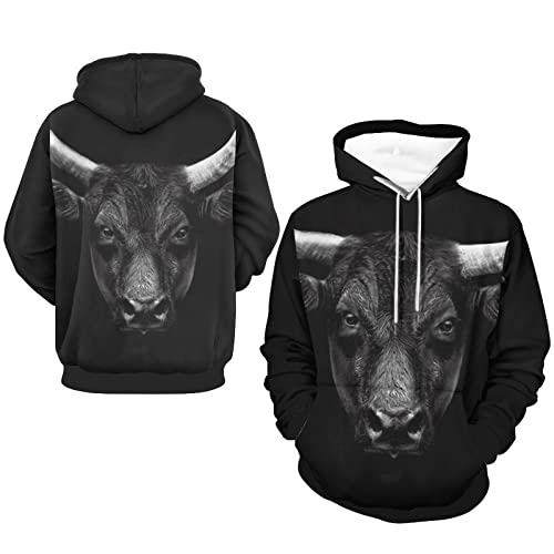 Hoodie Tête de Taureau Noir Anti-Déformation - Sweat Confort Chaud