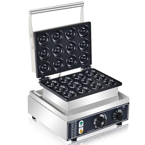 110V Commercial Electric Donut Maker, 12 Holes Commercial Donut Machine 1600W Double-Sided Heating Nonstick Electric Mini Doughnut Donut Machine for Home, Bakery, Dessert Shop, Mall, Coffee Shop