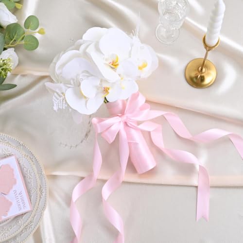 Image of Double Face Light Pink Satin Ribbon 7 /8 inch X 100 Yards Polyester Light Pink Ribbon for Gift Wrapping Very Suitable for Weddings Party Hair Bow Invitation Decorations and More