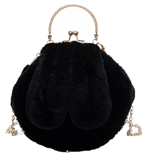 BSCOOLレディース モコモコ ショルダーバッグ 可愛い フェミニン ハンドバッグ ふわふわ トートバッグ 兎耳 モエモエ 斜め掛け バッグ お呼ばれ パーティー(黒)