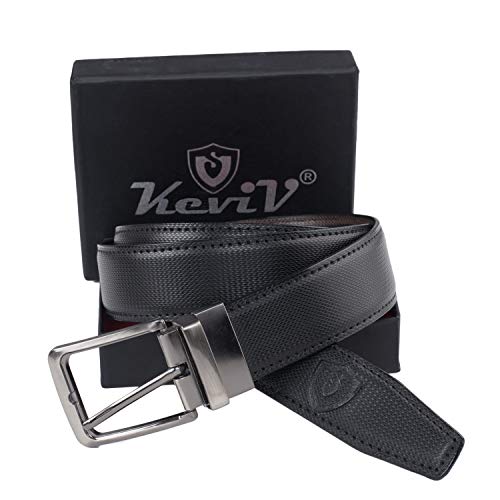 Image of Keviv PU-Leather Formal, Casual & Reversible Belts For Men (Black /Brown) (GB-)