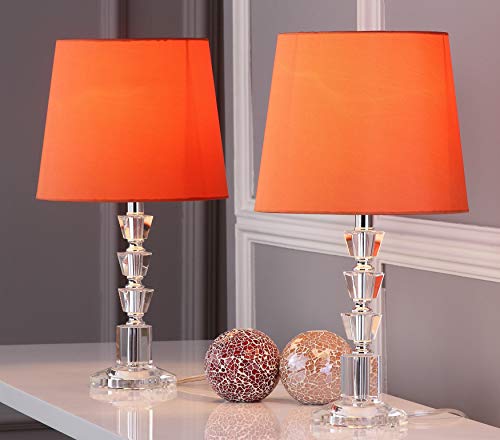 Safavieh Lighting Collection Harlow Tiered Crystal/ Orange Shade 16-inch Bedroom Living Room Home Office Desk Nightstand Table Lamp (Set of 2) - LED Bulbs Included
