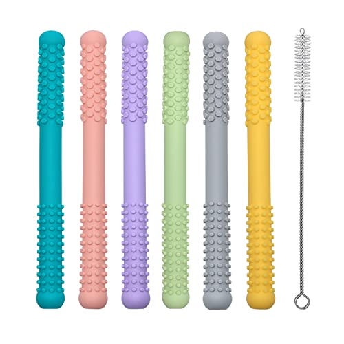 Image of Hollow Teething Tubes Toys for Babies Girls Boys, 6 Pack Silicone Baby Teether Toy Tube for Infants with Nursing Biting Chewing, Chew Straws for Toddlers 6-12 Months (Style B)