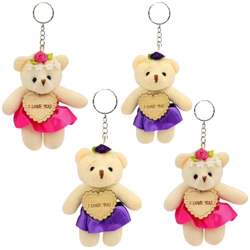 Image of Tickles Cute Teddy Bear with Flower Crown & Heart inchI Love You inch Soft Plush Charm Bag Keychain