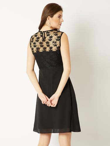 Image of Miss Chase Women's Round Neck Sleeveless Polyester Ruffled Knee- Length Dress