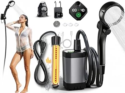 2026 Upgraded Portable Camping Shower with Heater,2000W Camping Water Heater with Shower Head 3 Spray Modes,6000mAh Rechargeable Camping Shower Pump with LED Display,Outdoor Heated Camp Shower for Car