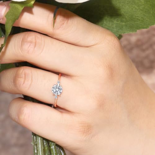 Gem Stone King 10K Rose Gold Lab Grown Diamond 3-Stone Engagement Ring For Women | 0.77 Cttw | Round 6MM and 1.5MM | Gemstone Birthstone | E-F Color | VVS-VS Clarity | Available in Size 5,6,7,8,9 5