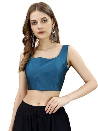 Womanista Women's Tafeta Solid Sleeveless Regular Fit Sequinned Blouse (Bls_53_Light Blue L)
