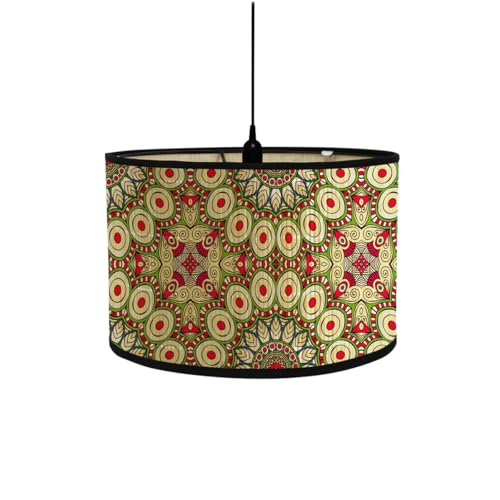 FANSU Vintage Bamboo Lamp Shades for Table Lamps, Round Drum Light Shade Woodsy Decor Pendant Lampshades,Pattern Chandelier Lamp Covers Ceiling Lampshade (30 * 20cm,Exotic Style)