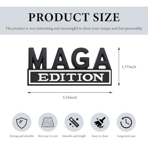 Image of MAGA Edition Car Emblem, 3D Raised Full Metal Badge Decal MAGA Personality Labels, Strong Adhesive Exterior Auto Body Decoration Embossed Sticker for Car Truck SUV (Black & White)