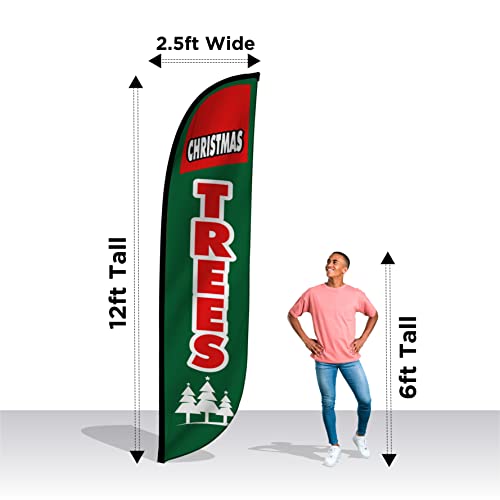LookOurWay Feather Flag - 12ft Tall Advertising Flag Banner for Business and Events Promotion - Flag Only - Christmas Trees Green/Red (10M1200084) - Thumbnail 3