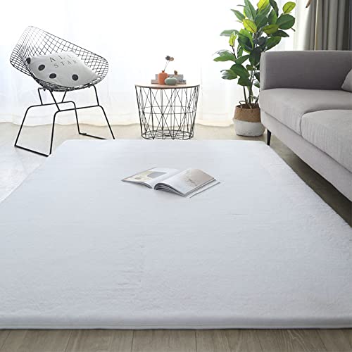 SXYCYRC Hochflor Teppich Wohnzimmer Kunstfell Super Soft Einfarbig in Versch, Fellteppich ​Kunstfell Teppich Imitat in Creme Dicht Flauschig Seidiger Glanz,Weiß,50 x 80 cm