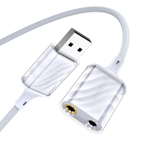 MOSWAG USB Carte Son Stéréo(1Pack), Adaptateur Splitter Mic pour Casque, Carte Son Externe, USB Mâle à Double Câble Audio Femelle 3,5 mm Compatible avec...
