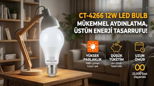 Cata CT-4266 12W LED Ampul, E27 Duylu, Enerji Tasarruflu, Uzun Ömürlü, Beyaz Işık 6500K
