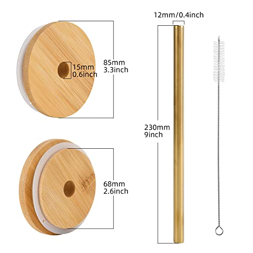 Vikeyhome Bubble Tea Cups 4 Pack 24 Oz, Reusable Wide Mason Mouth Smoothie Cups, Iced Coffee Cups With Bamboo Lids And Gold Straws Mason Jar Drinking Glasses Cups, Travel Glass Drinking Bottle #TOP5
