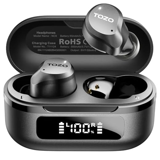 TOZO NC9 Hybrid Active Noise Cancelling Wireless Earbuds, 60H, LED Display