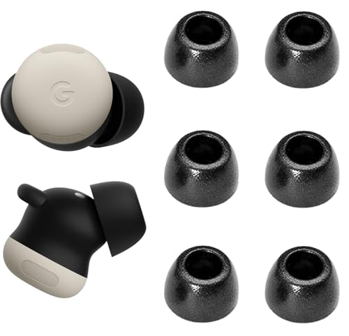 A-Focus for Pixel Buds Pro 2 Memory Foam Ear Tips Replacement Comfortable No Silicone Pain Fit in Case Eartips Cover Compatible with New Google Pixel Buds 2 Pro Black S 3 Pairs