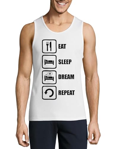 Camiseta sin mangas blanca de algodón Eat Sleep contra rozaduras y sudoración masculina