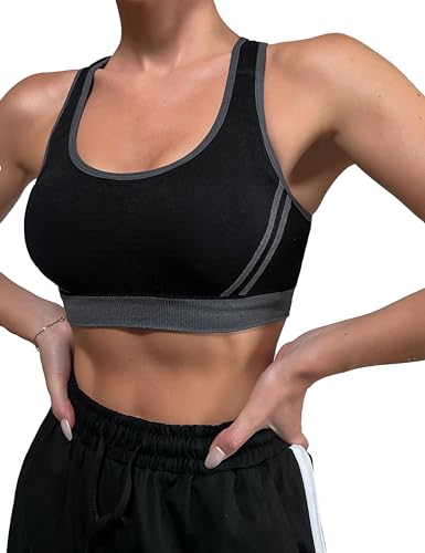 Litherday Sport BH Damen Sports Bra Gekreuzt Rücken BH Ohne Buegel Push up Yoga Bra Sport Bustier Damen Bustier BH für Fitness Running Jogging Gym Dancing, Schwarz, M