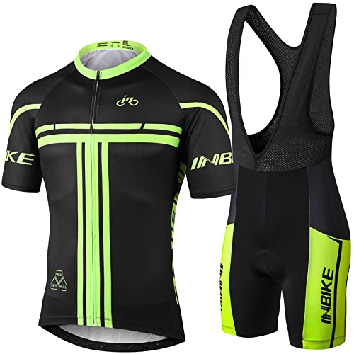 INBIKE Cycling Jersey Mens Set Reflective Breathable Biking Outfit Quick-Dry Short Sleeve Bicycle Jersey with 3D Bib Shorts Medium