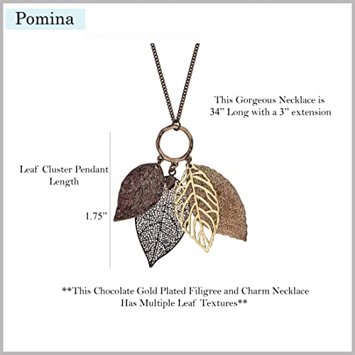 POMINA Gold Silver Two Tone Filigree Fall Leaf Pendant Long Necklace Chic Sweater Chain Statement Necklace for Women3