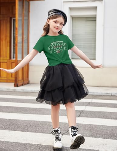 Image of Arshiner Girls Casual Tie Dye Short-Sleeve T-Shirt Cute Print Summer Blouse for Girls Twist Front Tunic Tee Tops