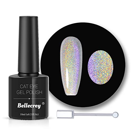 Glitter Magnetic Cat Eye Gel Nagellack, Bellecrey UV Holographic Nail Polish Set, Rainbow Laser Chameleon Soak Off Nail Gel Polish mit Magnet Stick für Nail Art Design Cover