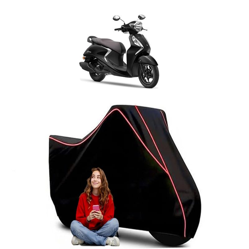 Image of Fascino 125 Disc Scooty Bike Cover Water Resistant Outdoor Use Universal Fit Scooters Motorcycles Heavy Duty UV Protection Dust Rain Scratch Resistant Elastic Bottom Black Blue Piping