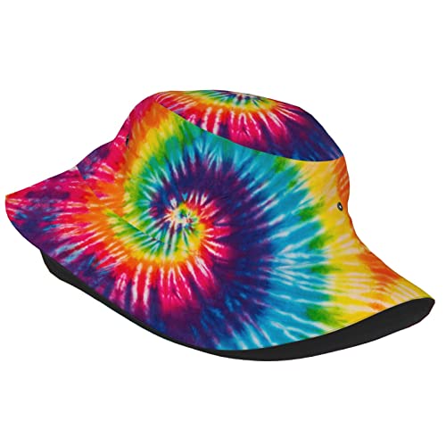 Tie Dye Colorful Rainbow Bucket Hat For Women Men Summer Sun Hat Fisherman Hats Sun Protection Cap Packable Trendy Travel Beach Vacation Headwear #TOP1
