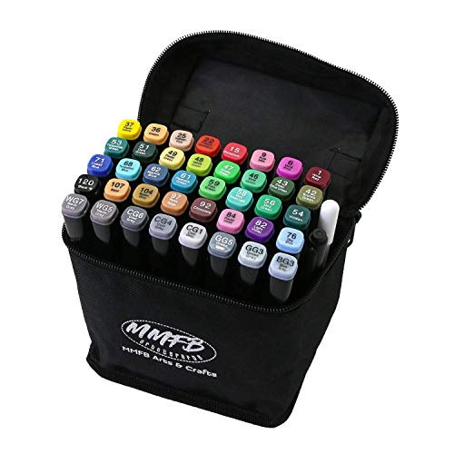 MMFB Arts Double Sided Markers (40 Colors Pack B) - Artist Alcohol Markers Twin Sketch w/ Extra Pens â€“ Chisel & Fine Bullet Journaling Adults Coloring Book Note Taking Writing Planning Art Project