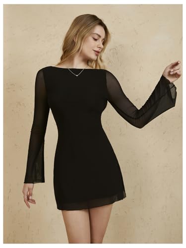 Image of MakeMeChic Women's Cheetah Print Mini Dress Y2k Bell Sleeve Leopard Print Dress Going Out Outfits