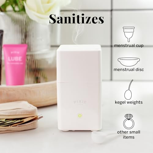 Image of Pixie Menstrual Cup Steam Cleaner - Wash Your Cup + Kill 99.9% of Germs with Cleanser Steam for Feminine Care - 3 Minutes and Your Period Cup is Sterile! Automatic Shut Off - FSA Eligible (White)