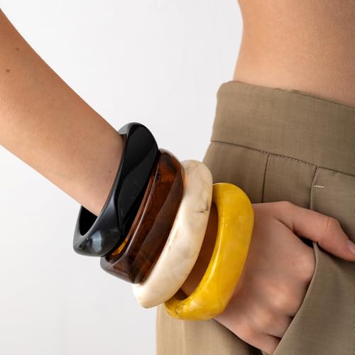 4Pcs/3Pcs Chunky Bangles Bracelets for Women, Colorful Square Acrylic Resin Bangle Bracelets Wide Geometric Irregular Wristbands Women Jewelry Set2