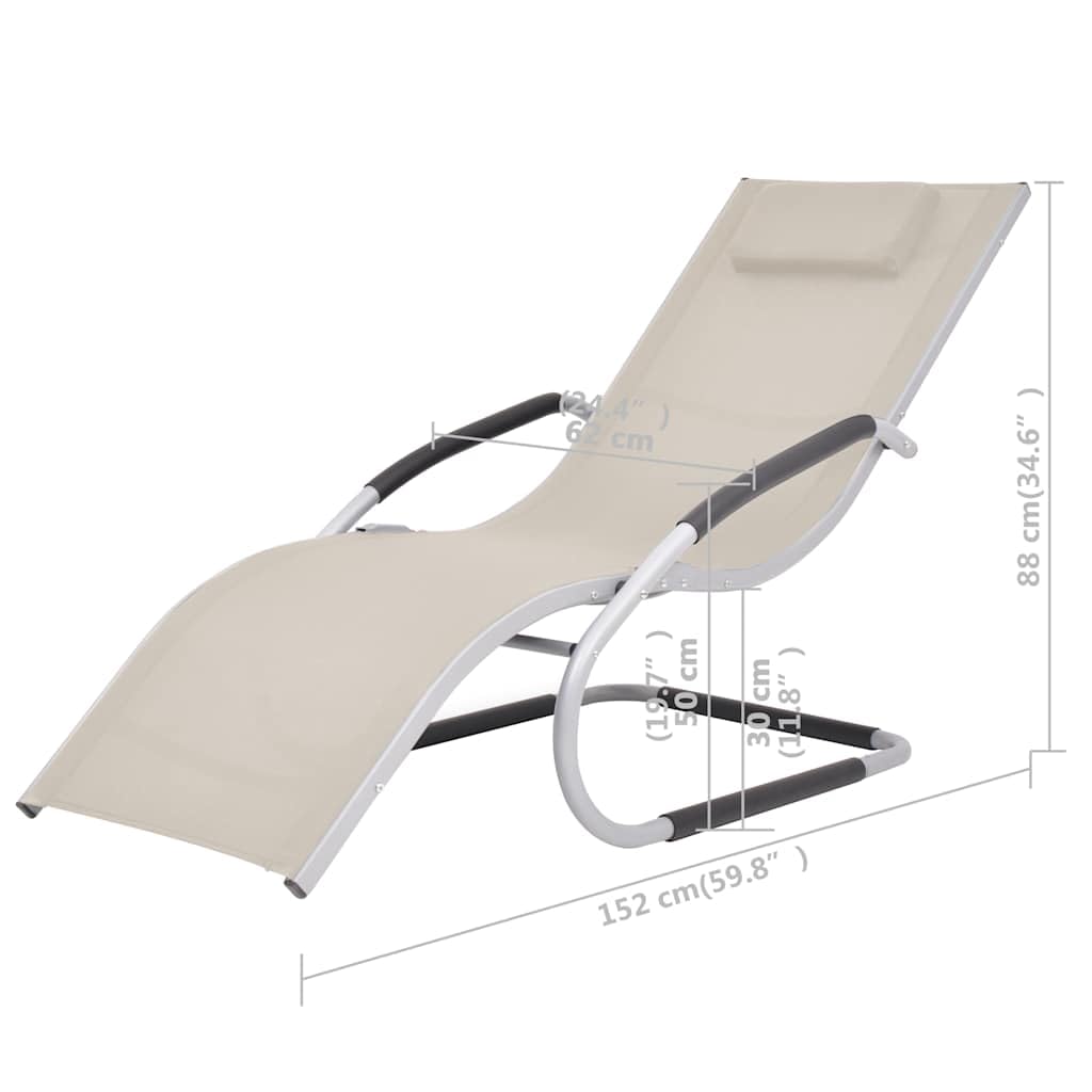 Sonnenliege mit Kissen Aluminium und Textilene cremefarben ergonomisch geformt mit Rückenlehne und Armlehne für Garten Terrasse und Pool entspannte Outdoor Relaxliege