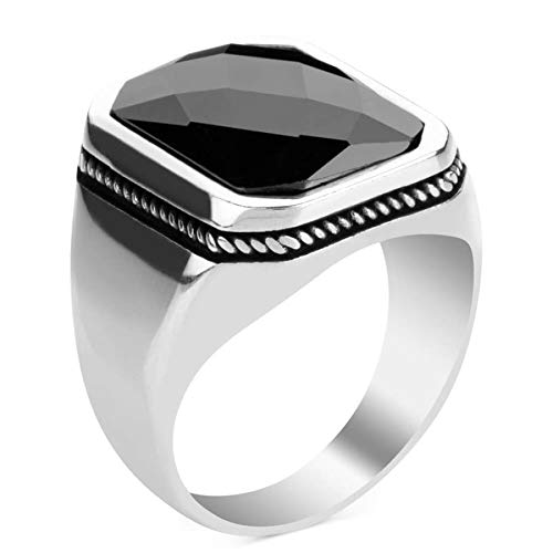 TAKILINGOSolid 925 Sterling Silver Black Zircon Stone Biker Men's Ring