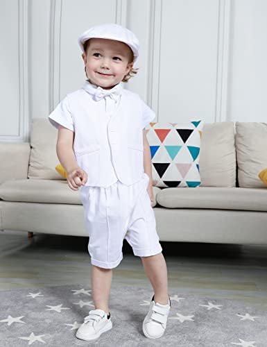 A&J DESIGN 5pcs Toddler Baby Boys Suit Set, 12 Months - 3T, Gentleman Suit Shirt & Shorts & Vest & Hat & Bow Tie2