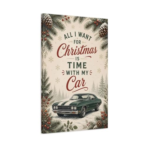 Toile de Noël voiture vintage tableau salon châssis 3cm haut de gamme