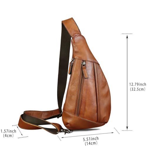 Image of Genuine Leather Sling Bag for Men and Women Vintage Real Leather Crossbody Chest Bags Backpack Purse for Travel Hiking
