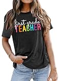 VVNTY Women Teacher Shirts First Grade: 1st Grade Teachers T-Shirt Back to School Gift Tops Grey
