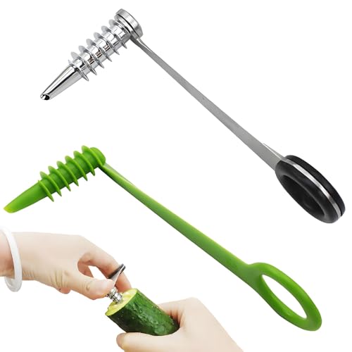 LINISITING Spiral Cutter Knives, 2 Pcs Spiral Slicer, Stainless Steel Plastic Vegetable Slicer Cutter, Manual Screw Peelers Kitchen Accessories Tool, Easy to Grip & Operate