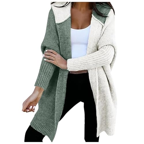 Women 2025 Open Front Long Sleeve Hooded Knit Cardigan Sweater Color Block Outwear Coat,striped loose sweaters