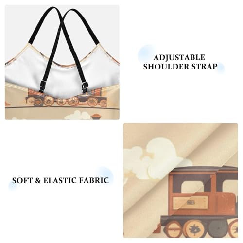 KLL Funny Steam Train Bronze Girls 1 Piece Swimsuit Beach Swimwear with Adjustable Straps Quick-Dry3