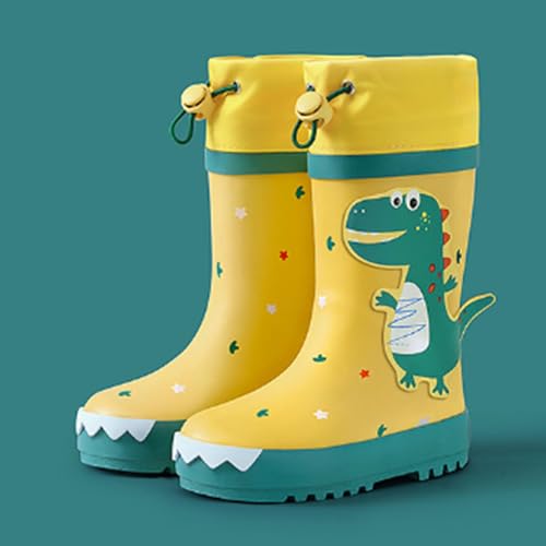 Zerodis Cartoon Dinosaur Kids Rain Boots, Slip Tall Design Rubber Boys GirlsElasticity (Yellow and Green Dinosaur 27)3