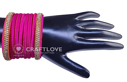 Goelx Silk Thread Bangles - 8 Piece Set - Pink - 2.4 #TOP4