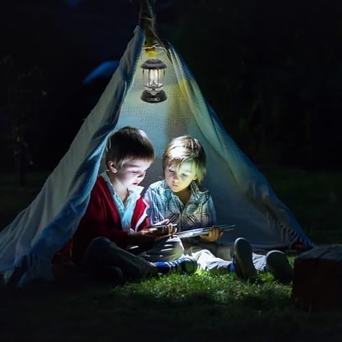 Image of JB'S LAND New Retro Camping Lantern, Rechargeable LED Vintage Camping Lamp, Waterproof Battery Powered Camping Lighting, Portable Dimmable Outdoor Hanging Tent Lamp Brand (Black)
