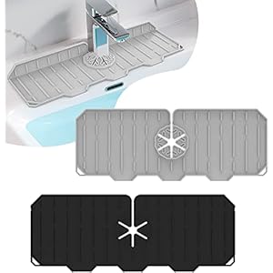 2 Pack Silicone Faucet Mat Splash Guard, BAMLARATE Faucet Drip Protector Faucet Handle Drip Catcher Tray Fit for Kitchen…