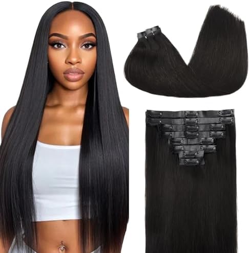 Amazon.com : Seamless Clip in Hair Extensions Real Human Hair Silky