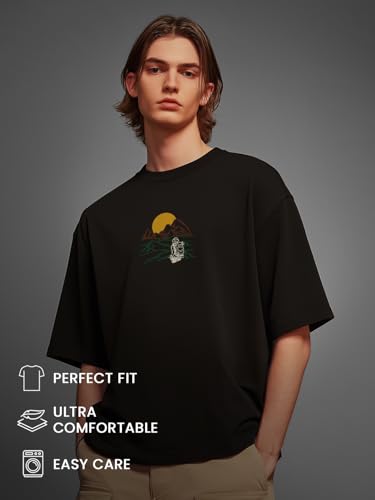 Image of Nobero Men's Oversized Graphic T-Shirt for Men | Soft Cotton | Drop Shoulder Relaxed Fit | Printed Casual Tshirt for Men