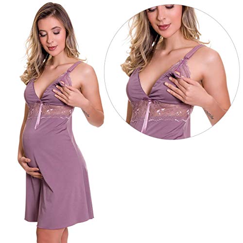 Camisola Amamentação Com Robe em Microfibra e Renda - ES206-207