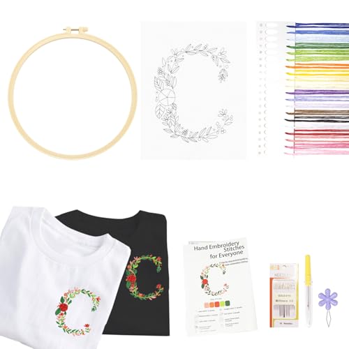 Image of Topapfo Alphabet Letter C Stick and Stitch Embroidery Kit, NameEmbroidery Pattern Water Solute for Cothing T-Shirt Jeans Tote Bags Crafts